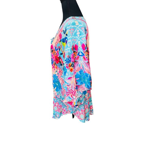 NWT Charlie Paige Multicolor Floral Boho Tunic Kaftan Top One Size 100% Viscose - Picture 9 of 11